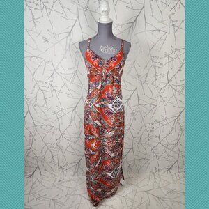 Artsy Colorful Paisley Floral Print Strappy Babydoll Smocked Maxi Dress